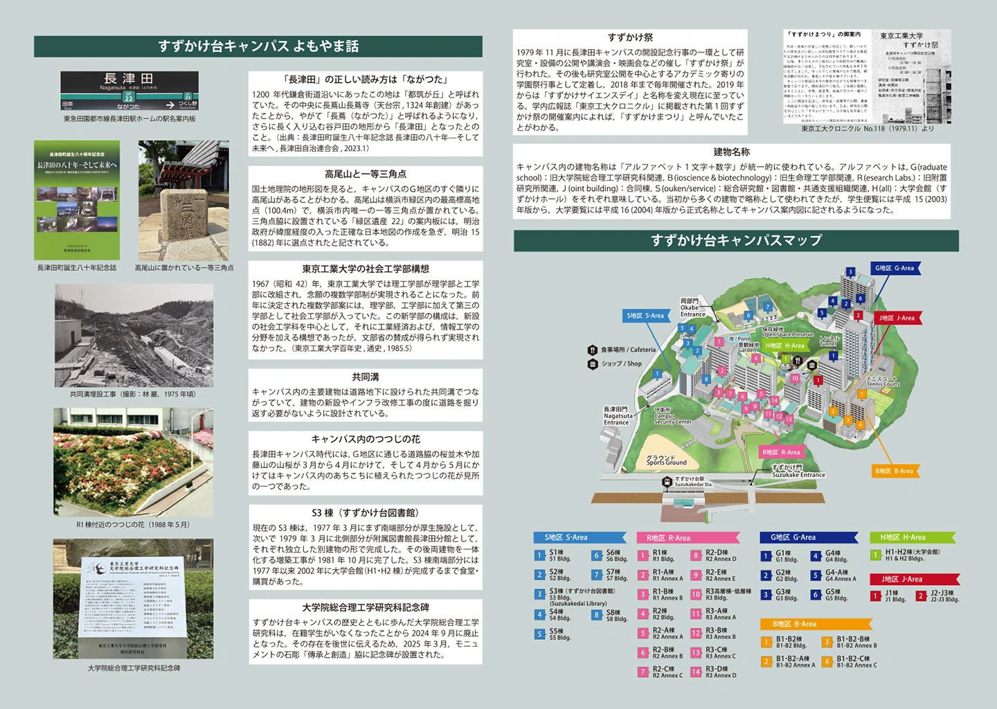 企画展示「50周年を迎えたすずかけ台キャンパス」リーフレット（中面）